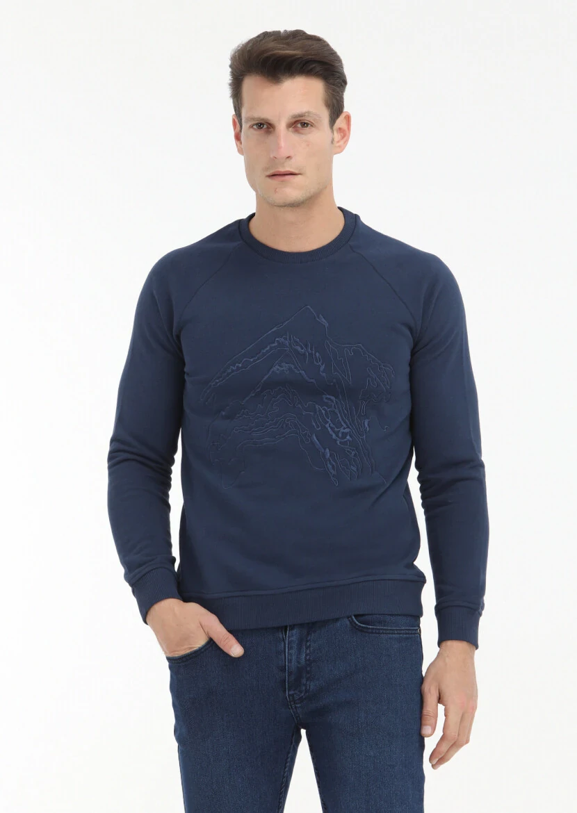 Navy Blue Patterned Sweatshirt 