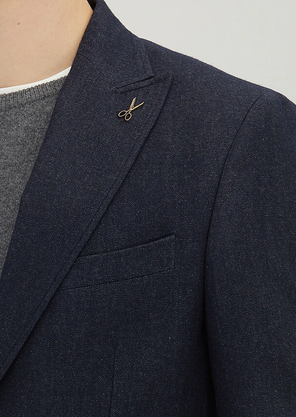 Navy Blue Patterned Wool Blended Jacket - 3