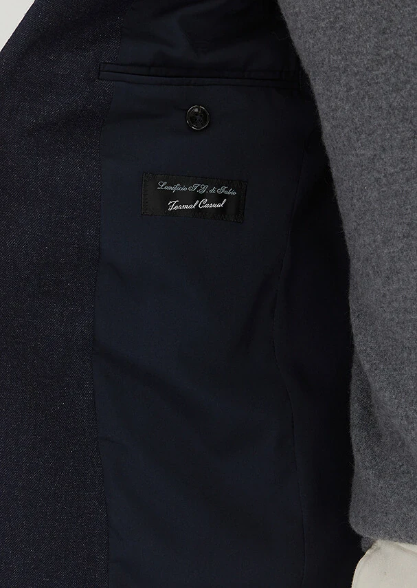 Navy Blue Patterned Wool Blended Jacket - 4