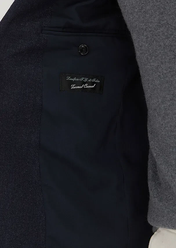 Navy Blue Patterned Wool Blended Jacket - 4