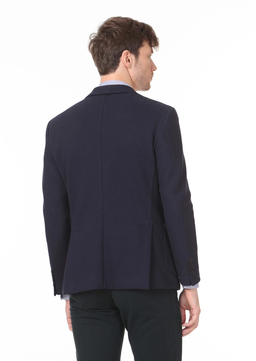 Navy Blue Patterned Zeroweight Slim Fit 100% Cotton Jacket - 4