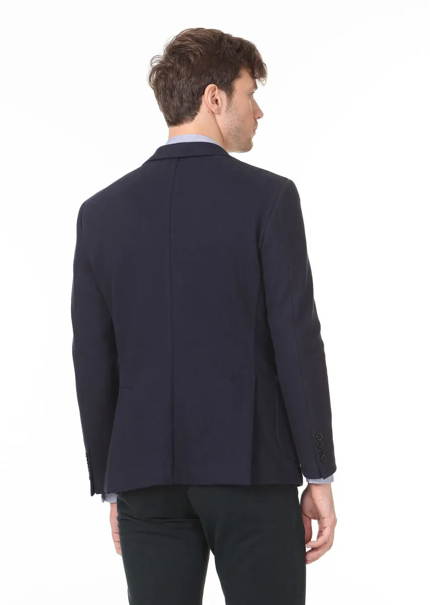 Navy Blue Patterned Zeroweight Slim Fit 100% Cotton Jacket - 4