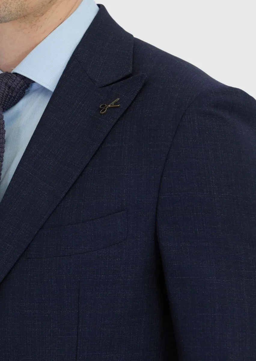 Navy Blue Patterned Zeroweight Slim Fit 100% Wool Suit - 5