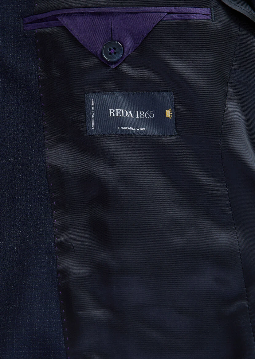 Navy Blue Patterned Zeroweight Slim Fit 100% Wool Suit - 6