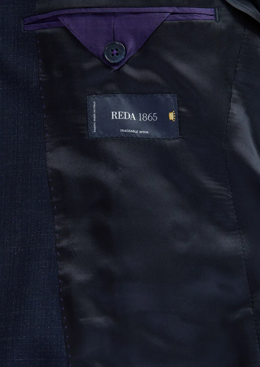 Navy Blue Patterned Zeroweight Slim Fit 100% Wool Suit - 6