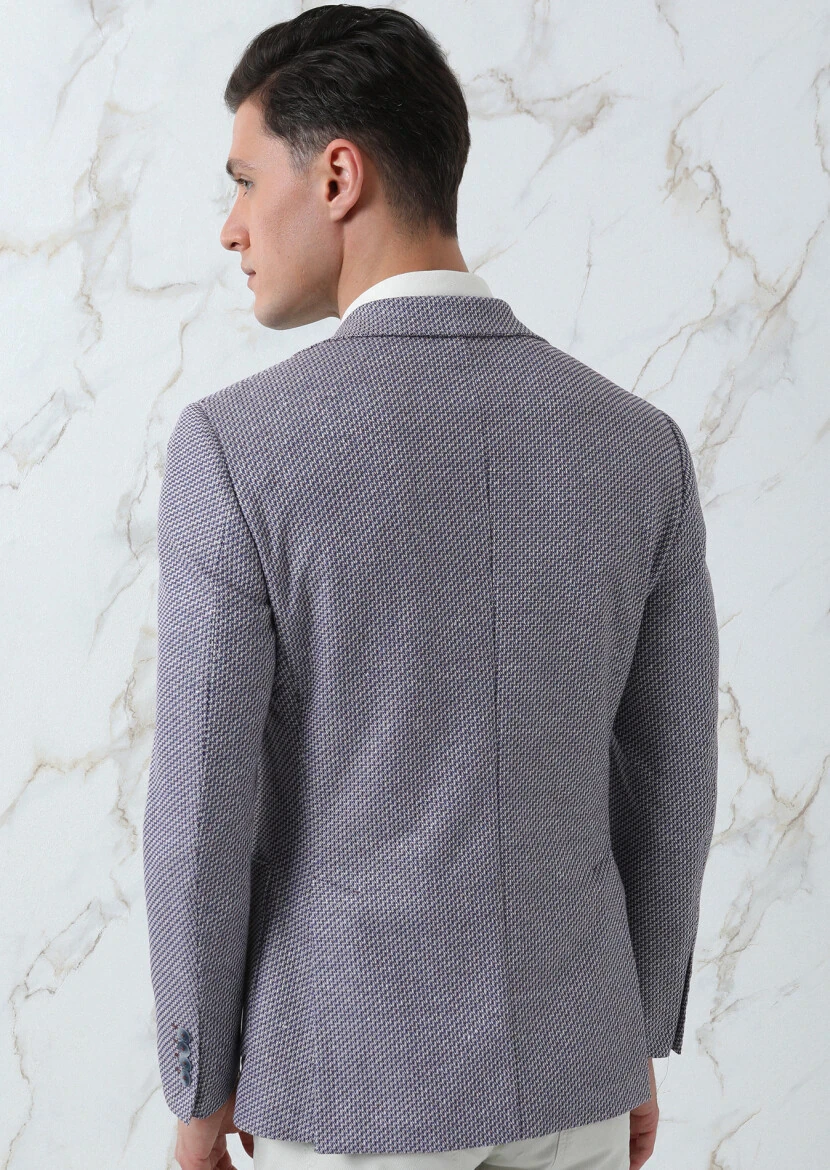 Navy Blue Patterned Zeroweight Slim Fit Cotton Blended Jacket - 5