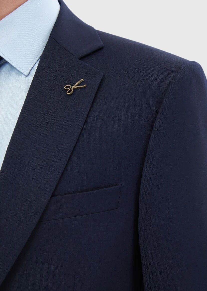 Navy Blue Plain 100% Wool Suit - 4