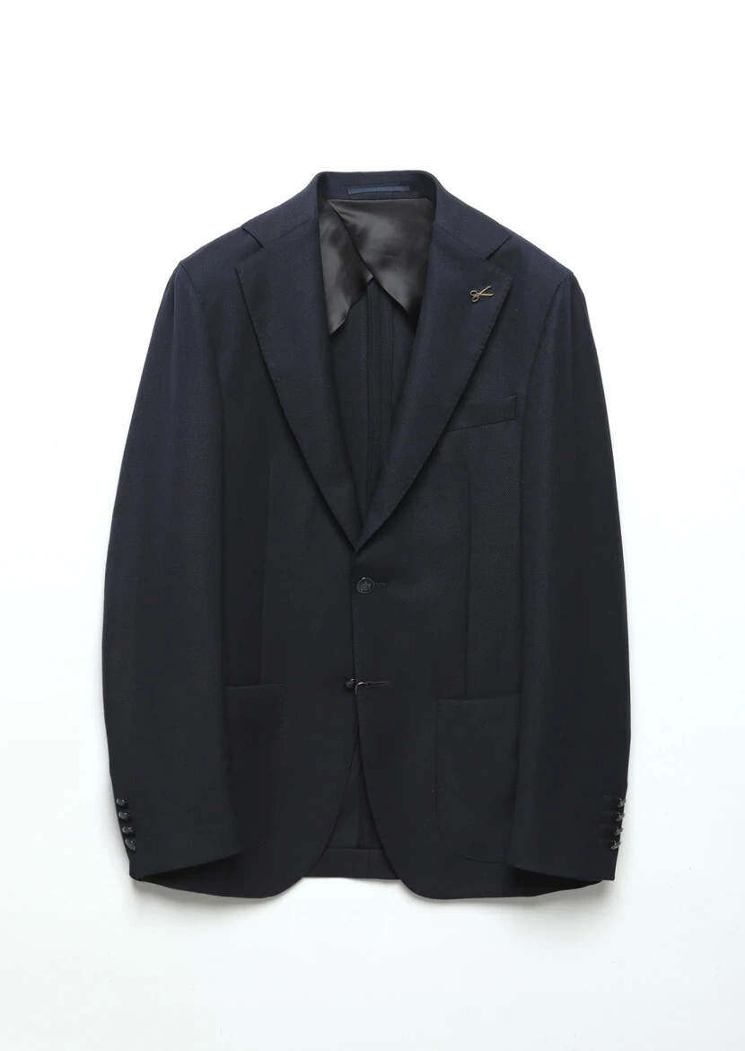 Navy Blue Plain Comfort Fit 100% Wool Jacket - 8