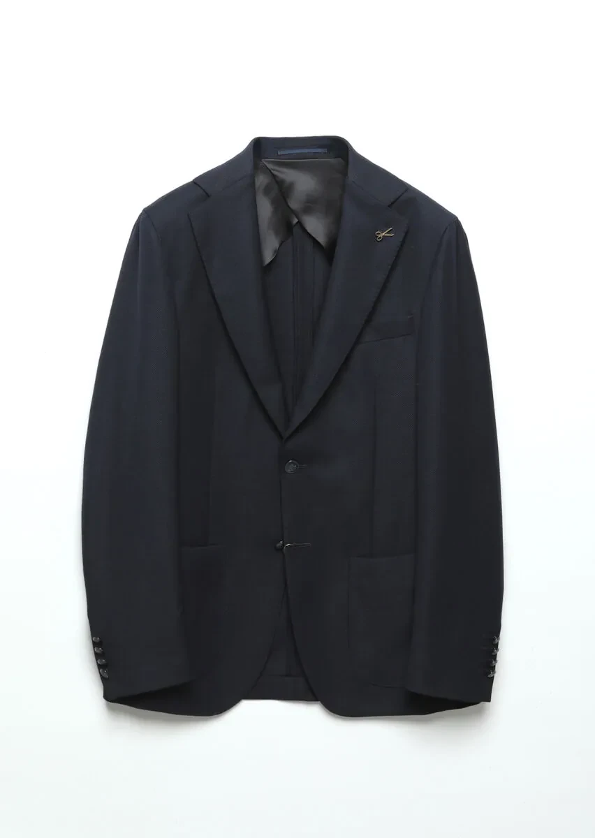 Navy Blue Plain Comfort Fit 100% Wool Jacket - 8