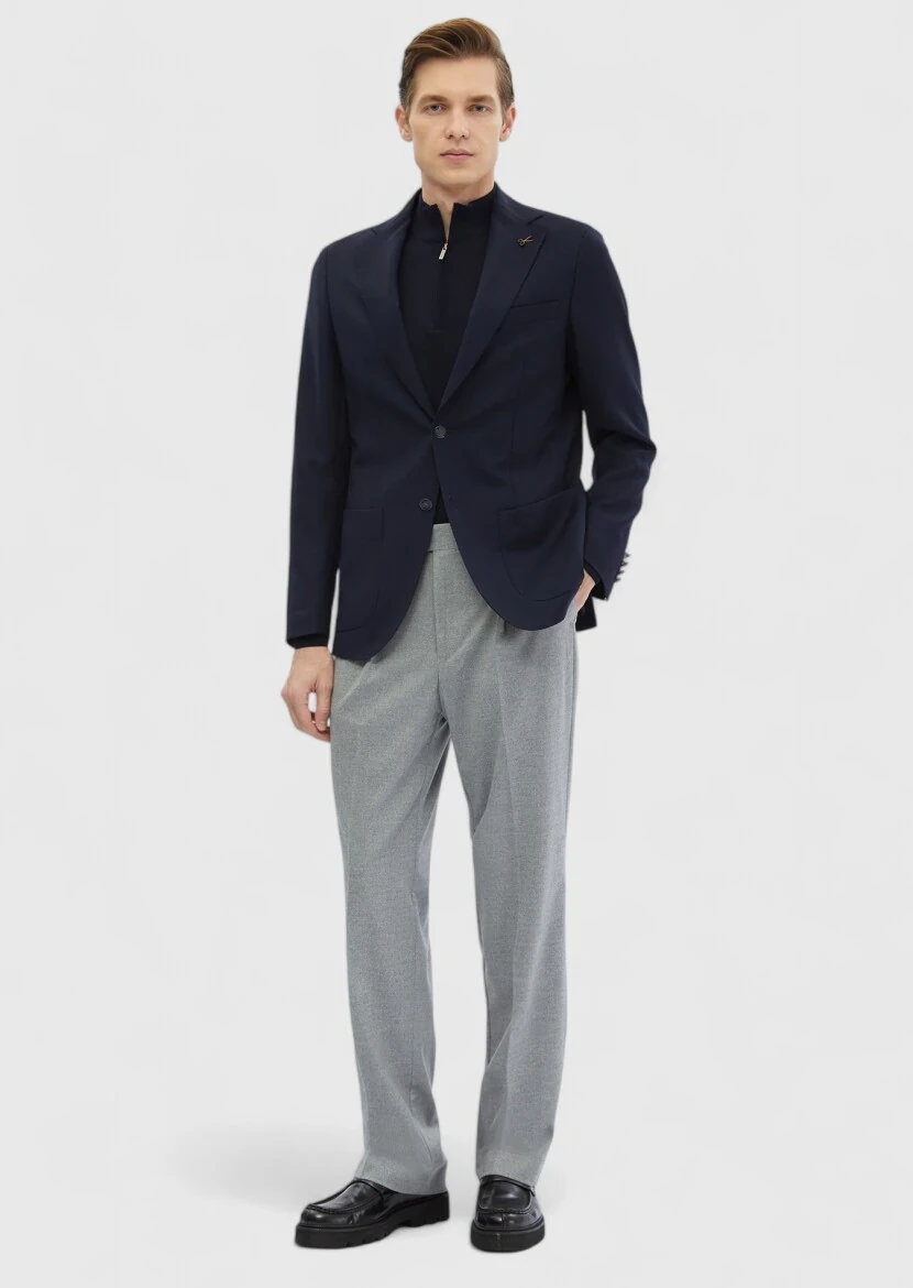 Navy Blue Plain Comfort Fit 100% Wool Jacket - RAMSEY