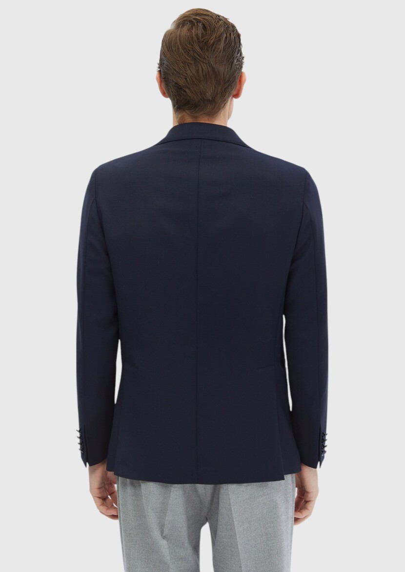 Navy Blue Plain Comfort Fit 100% Wool Jacket - 6