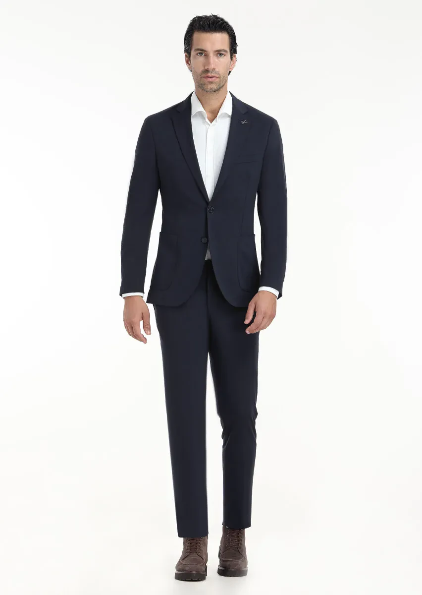 Navy Blue Plain Comfort Fit Suit - 1
