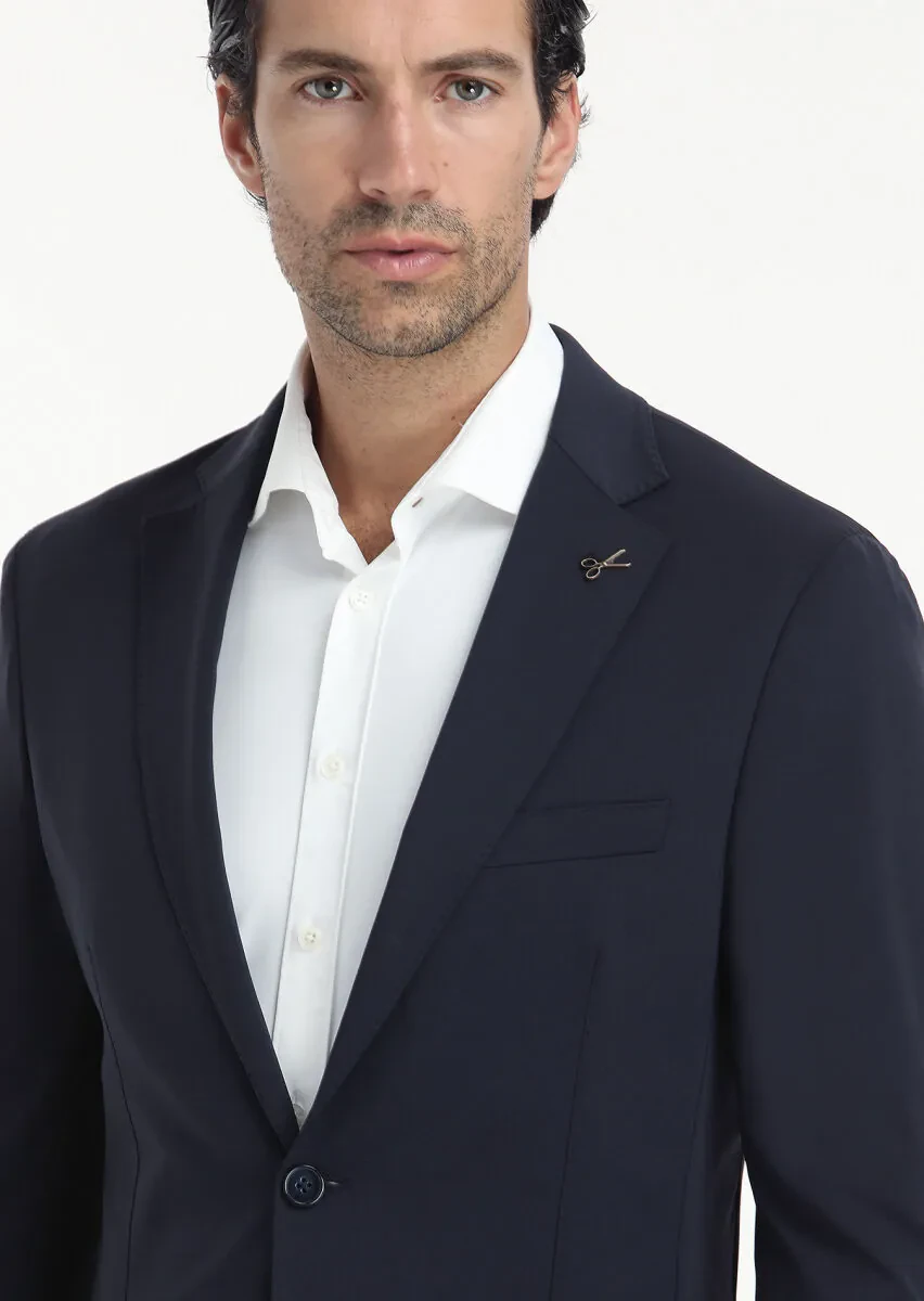 Navy Blue Plain Comfort Fit Suit - 3