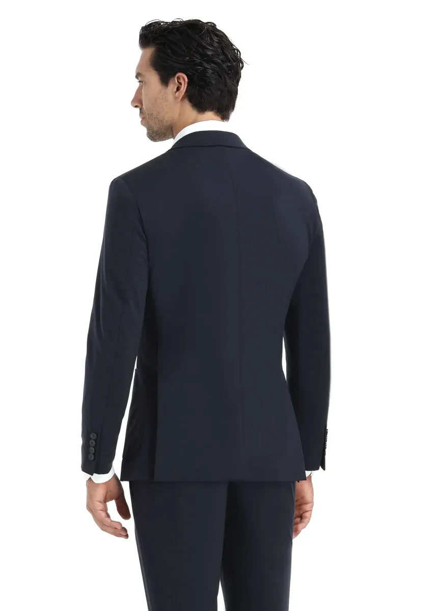 Navy Blue Plain Comfort Fit Suit - 7