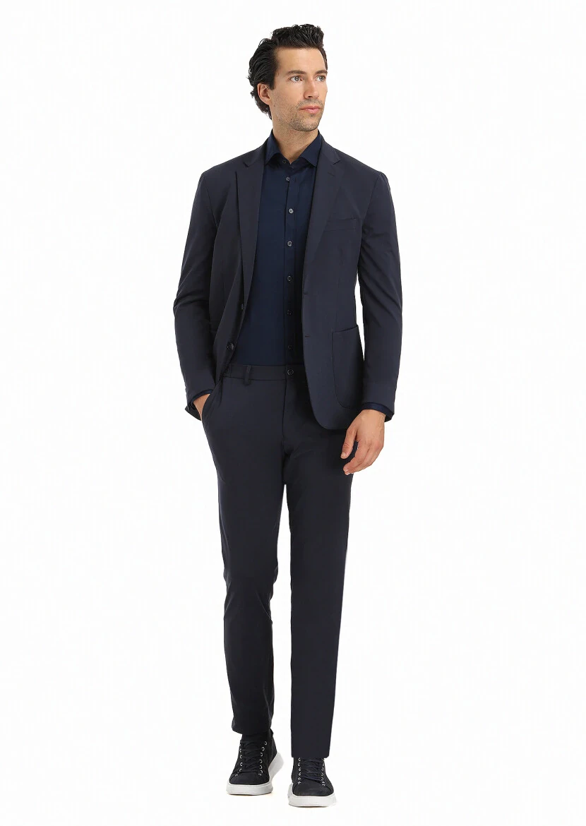 Navy Blue Plain Comfort Fit Suit - 1
