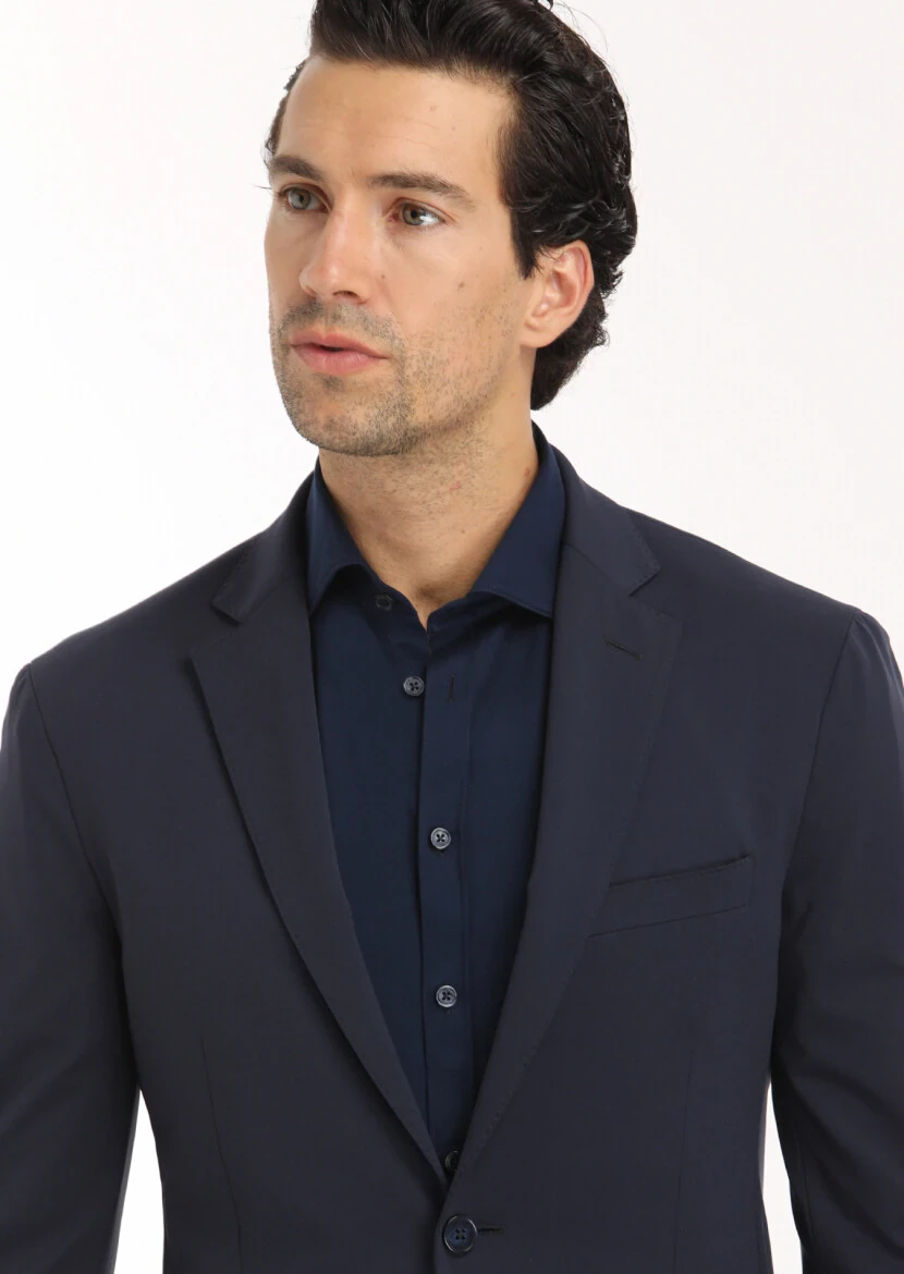 Navy Blue Plain Comfort Fit Suit - 4