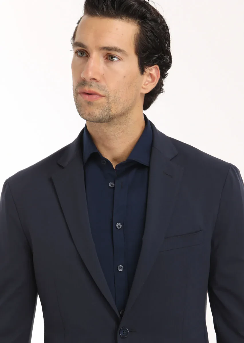 Navy Blue Plain Comfort Fit Suit - 4