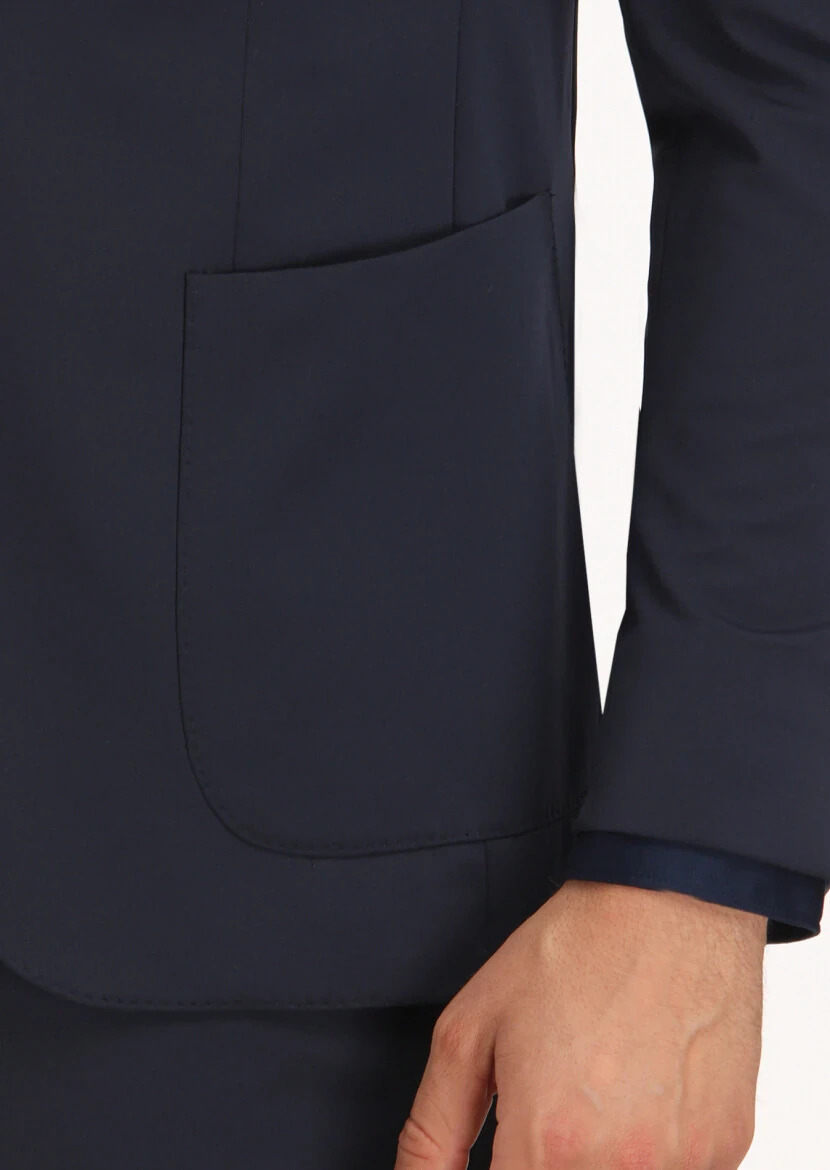 Navy Blue Plain Comfort Fit Suit - 5