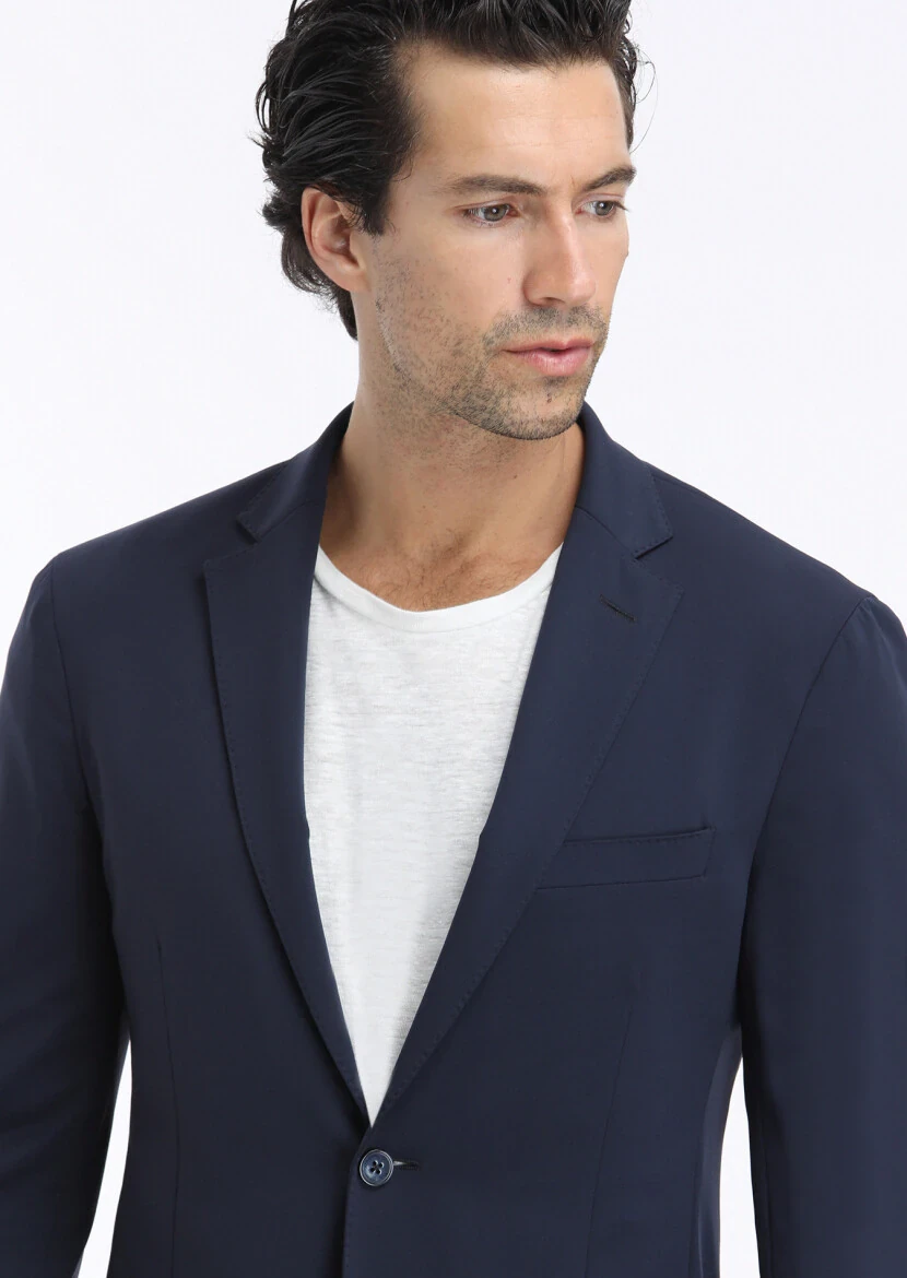 Navy Blue Plain Comfort Fit Suit - 6