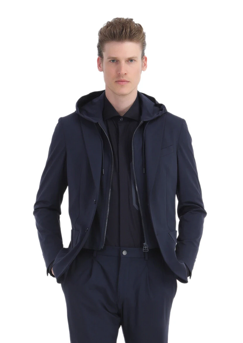 Navy Blue Plain Comfort Fit Suit - 3