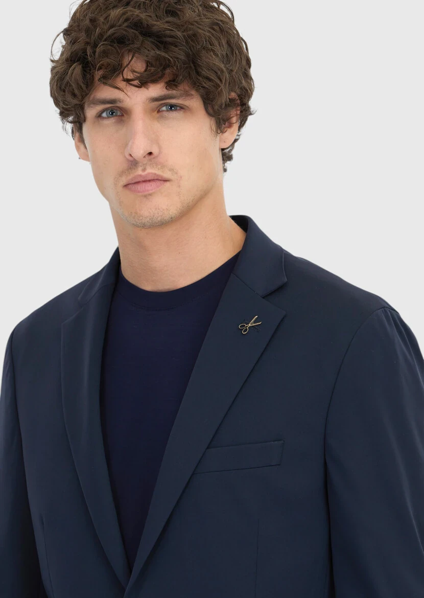 Navy Blue Plain Comfort Fit Suit - 3