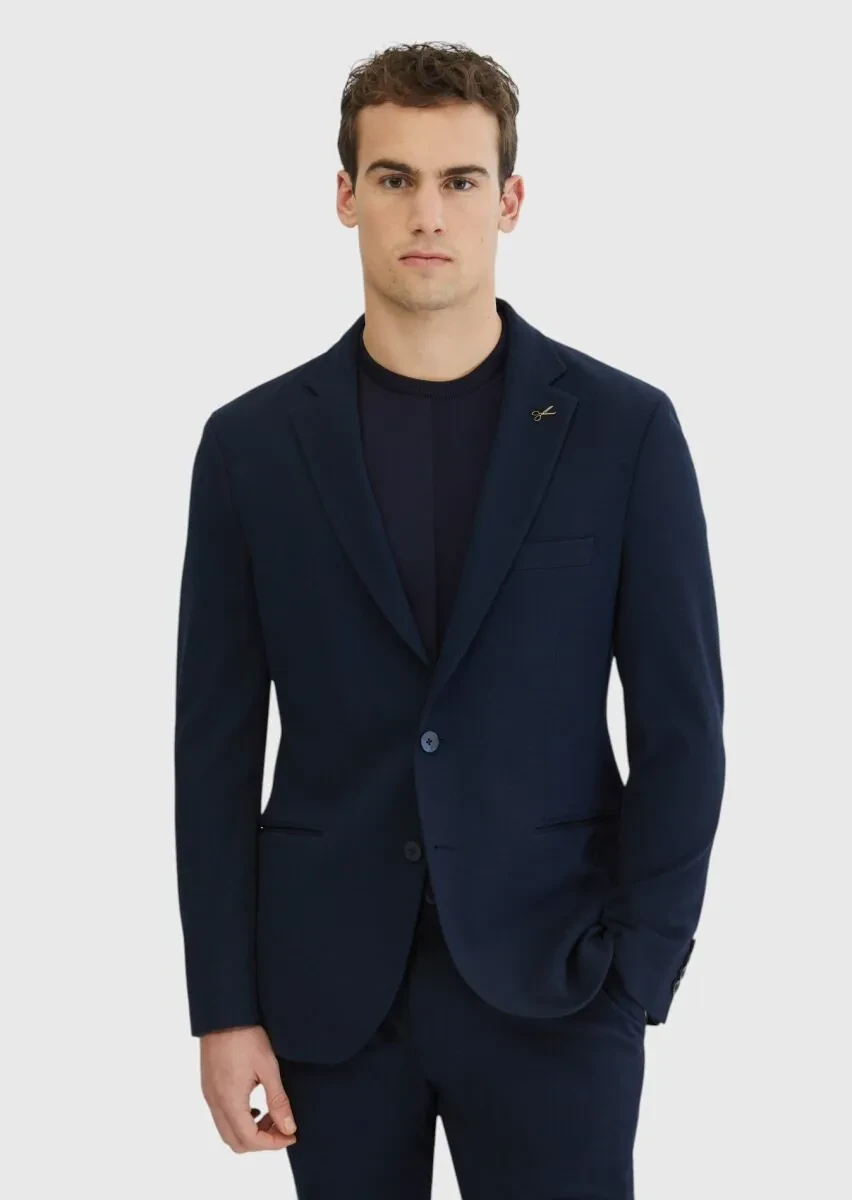 Navy Blue Plain Comfort Fit Suit - 1
