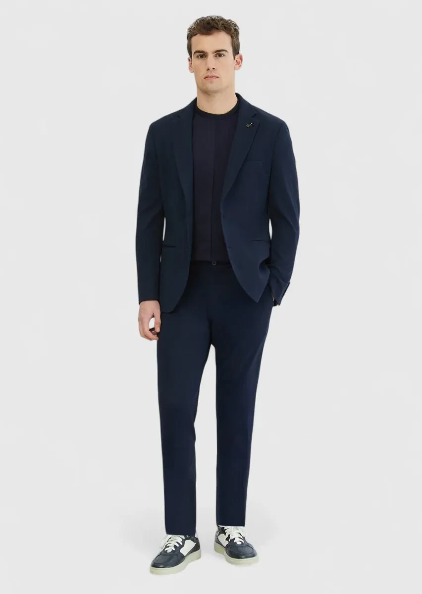Navy Blue Plain Comfort Fit Suit - 2