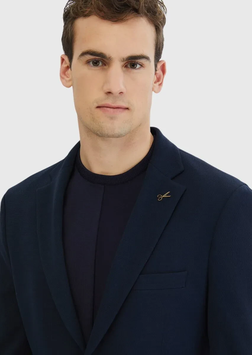 Navy Blue Plain Comfort Fit Suit - 3