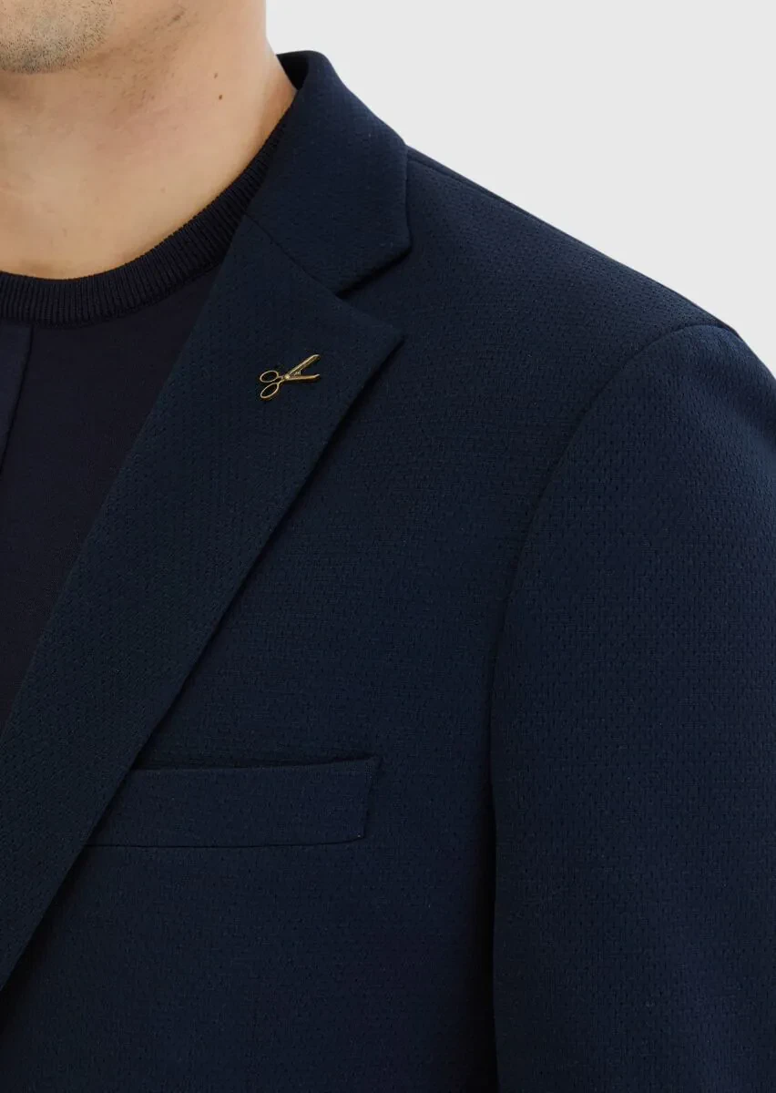 Navy Blue Plain Comfort Fit Suit - 4