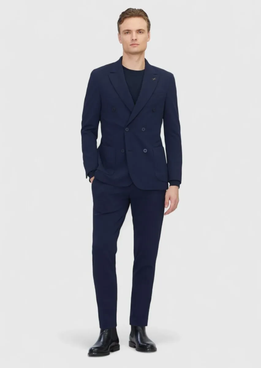 Navy Blue Plain Comfort Fit Suit - 2