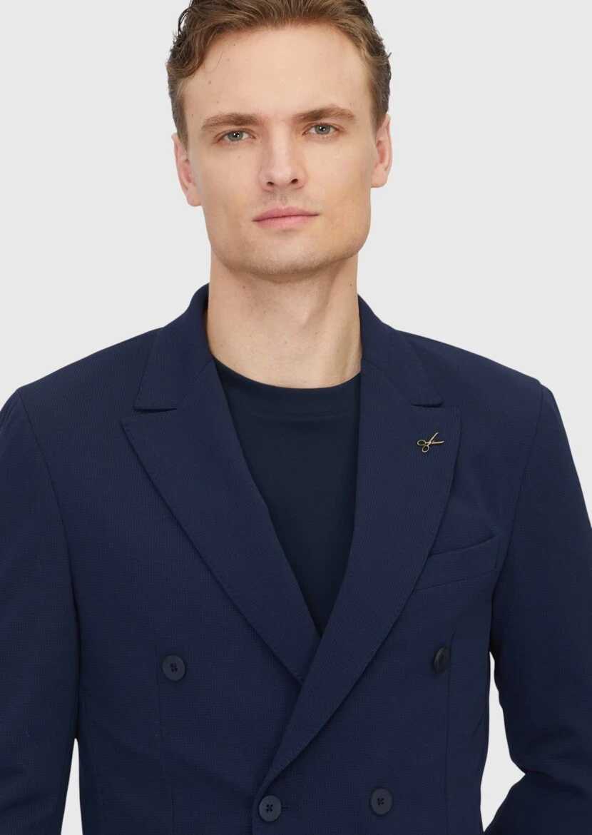 Navy Blue Plain Comfort Fit Suit - 4