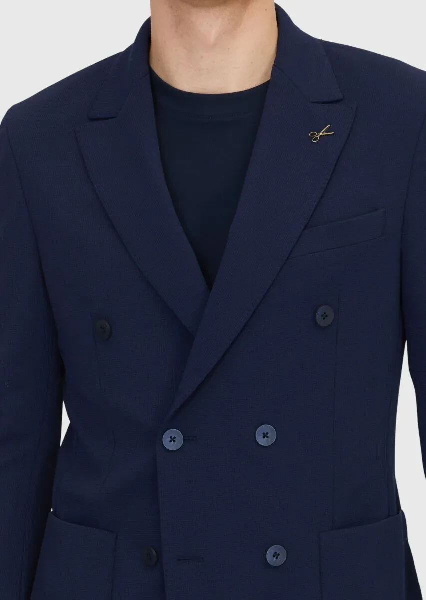 Navy Blue Plain Comfort Fit Suit - 5