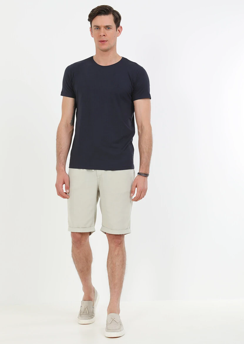 Navy Blue Plain Cotton Blended T-Shirt - RAMSEY