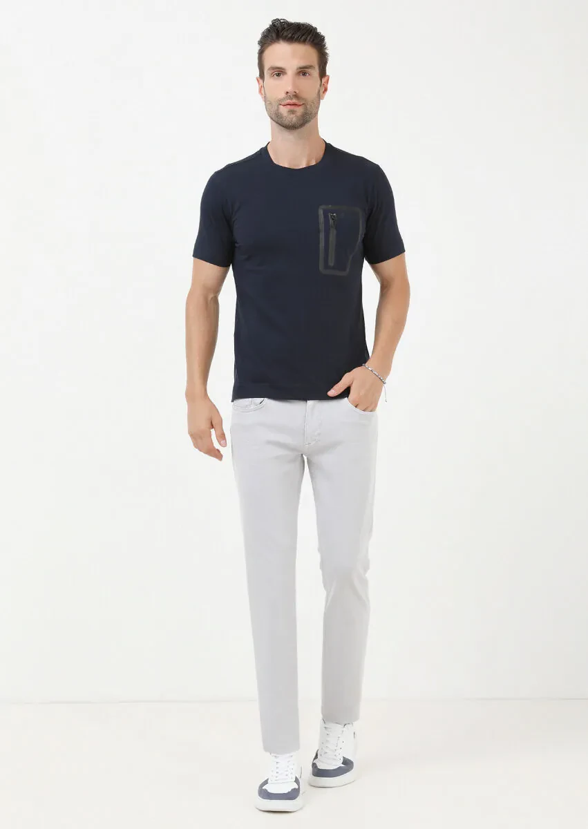 Navy Blue Plain Crew Neck 100% Cotton T-Shirt - 3