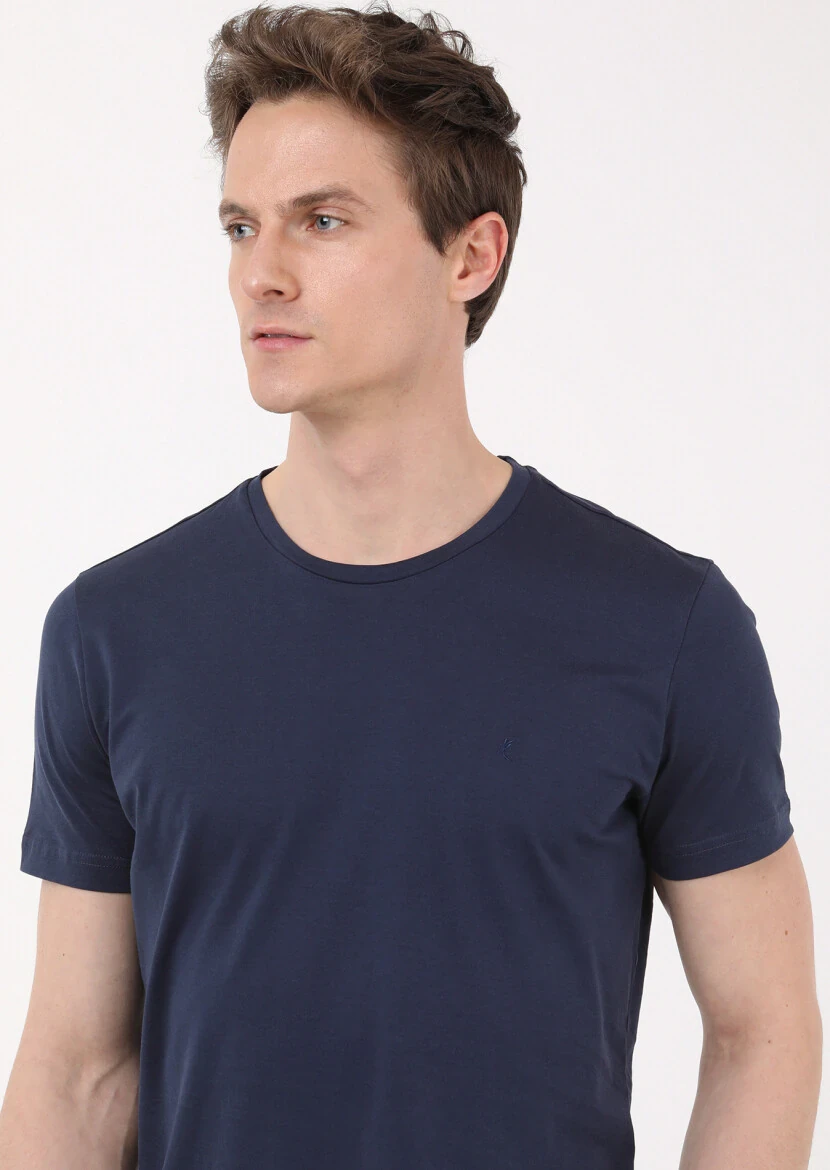 Navy Blue Plain Crew Neck 100% Cotton T-Shirt 