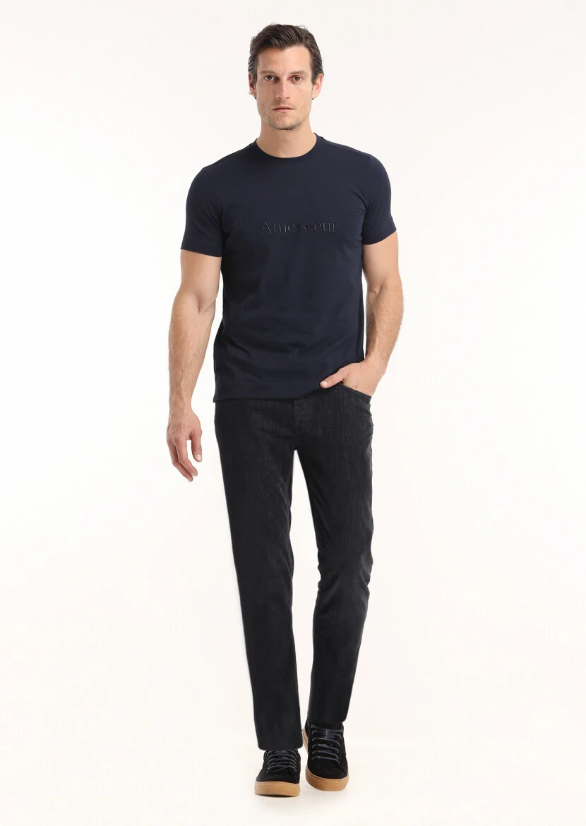 Navy Blue Plain Crew Neck 100% Cotton T-Shirt - 1