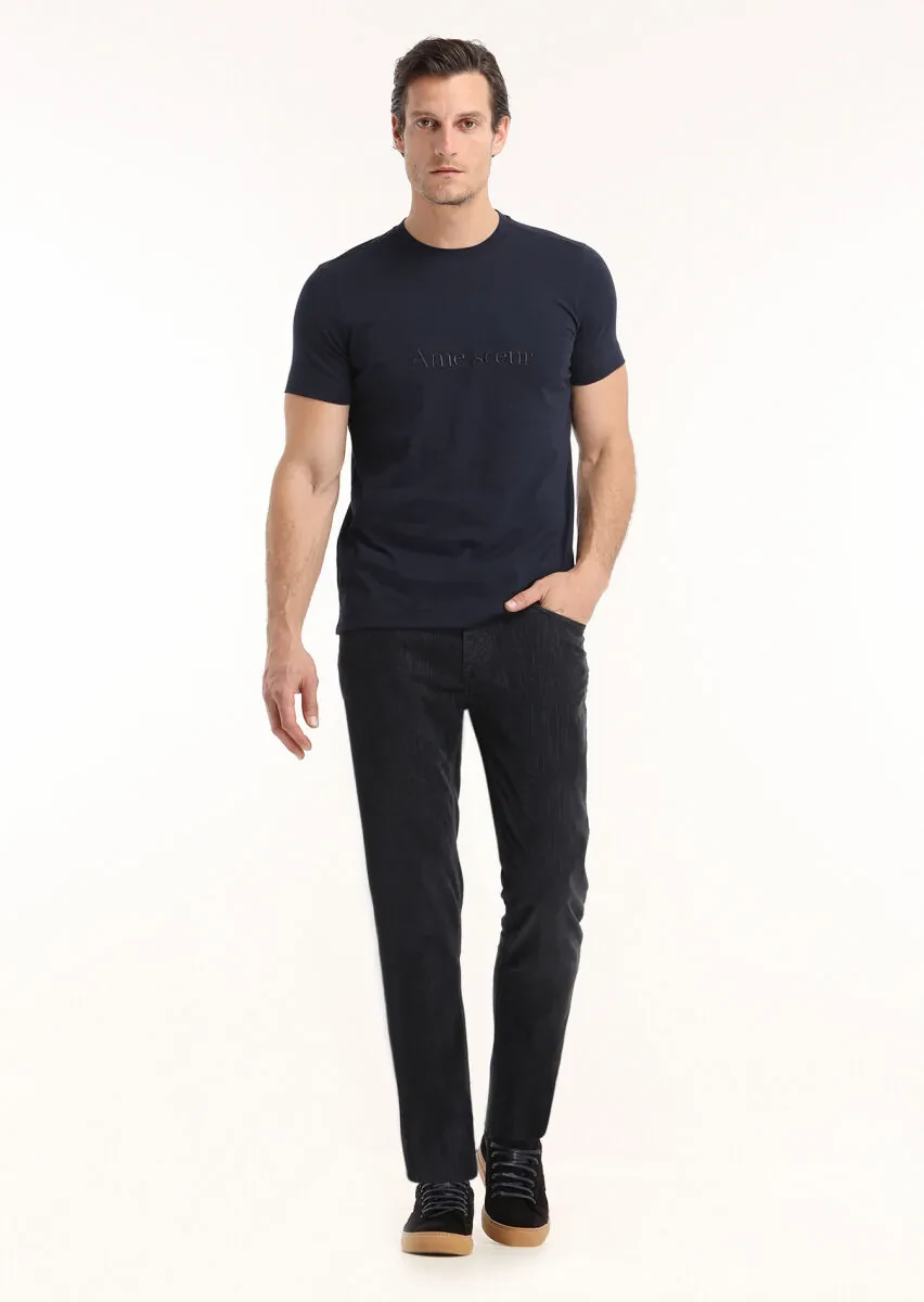 Navy Blue Plain Crew Neck 100% Cotton T-Shirt - 1