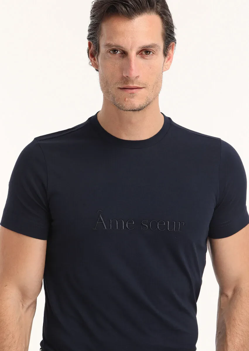 Navy Blue Plain Crew Neck 100% Cotton T-Shirt - 3
