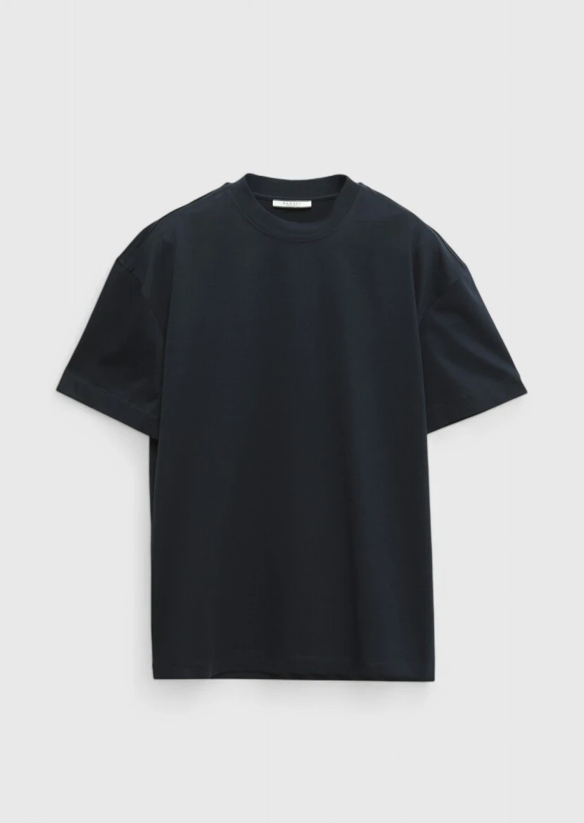 Navy Blue Plain Crew Neck 100% Cotton T-Shirt - 5