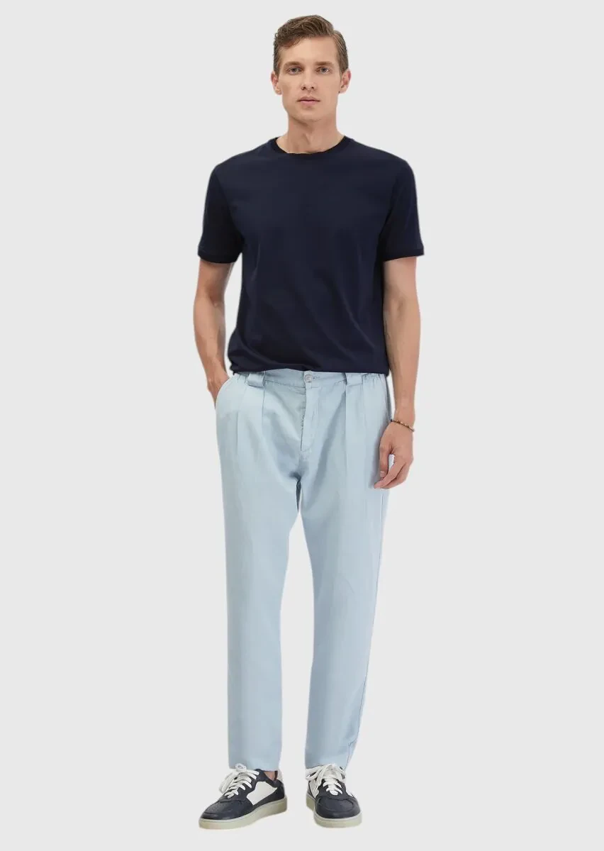 Navy Blue Plain Crew Neck 100% Cotton T-Shirt - 2