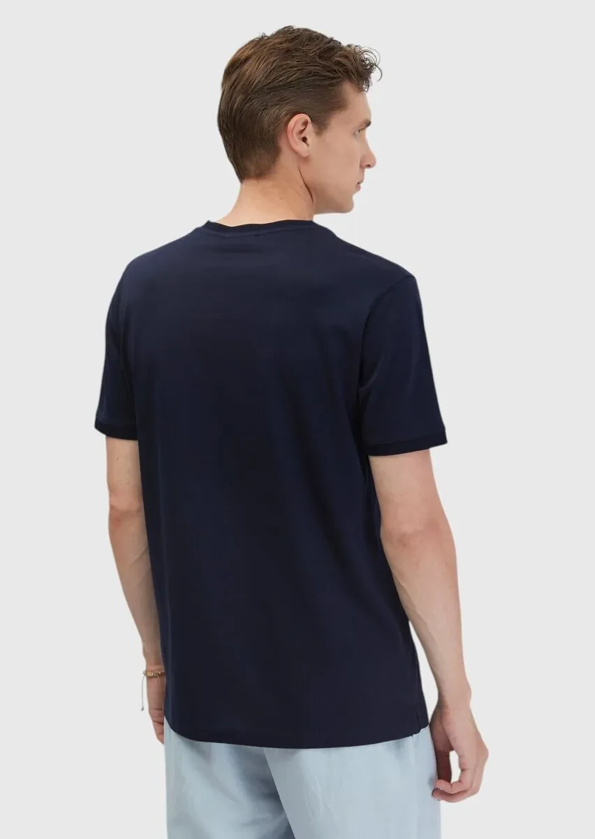 Navy Blue Plain Crew Neck 100% Cotton T-Shirt - 6