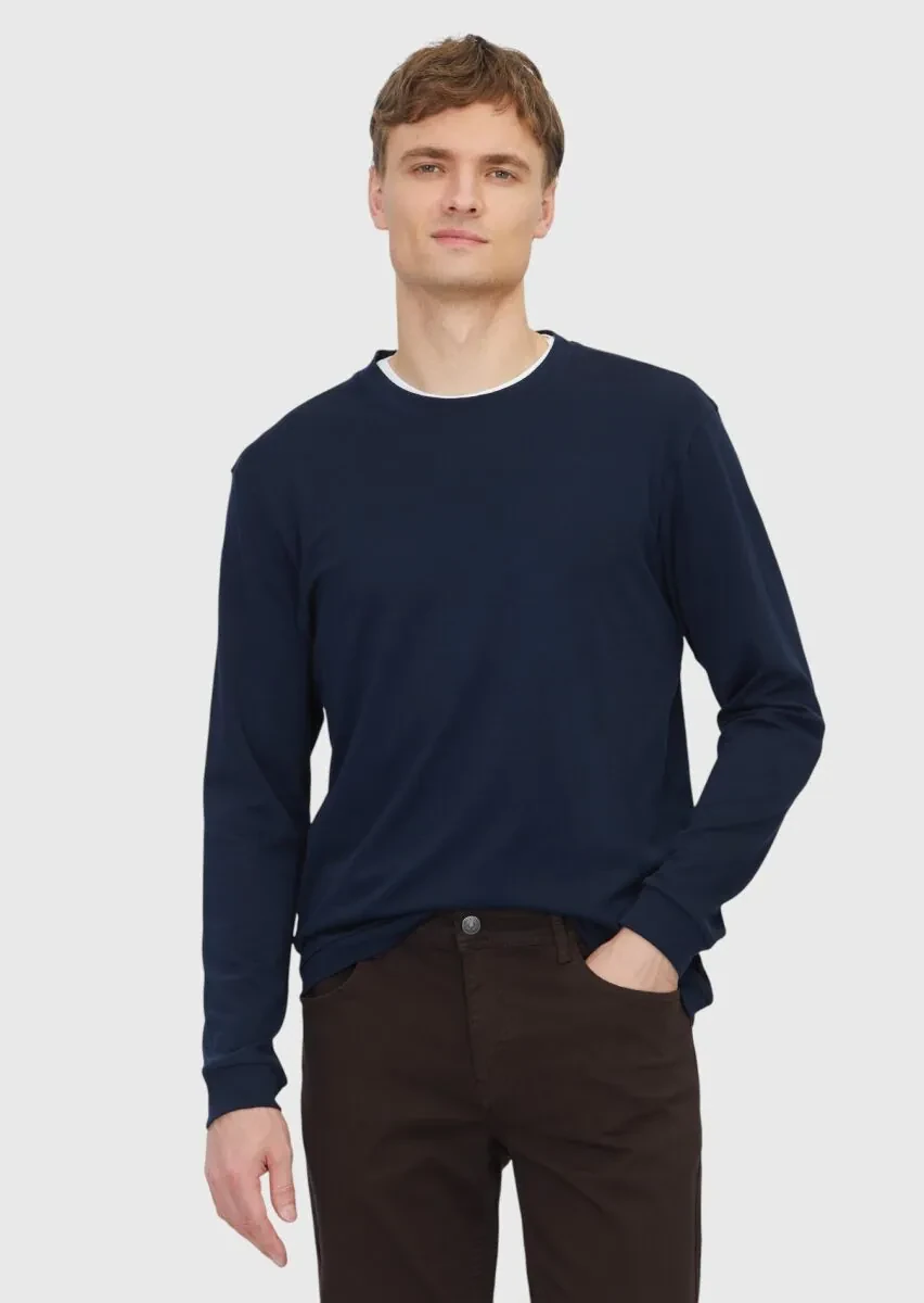 Navy Blue Plain Crew Neck 100% Cotton T-Shirt - 1
