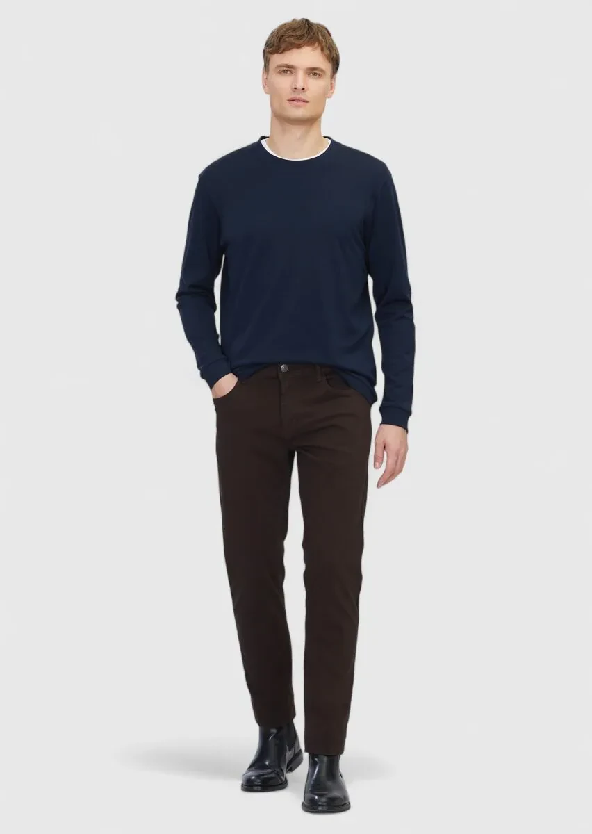 Navy Blue Plain Crew Neck 100% Cotton T-Shirt - 2