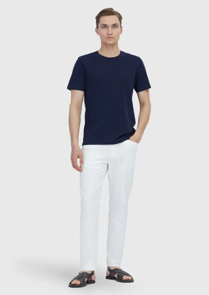 Navy Blue Plain Crew Neck 100% Cotton T-Shirt - RAMSEY