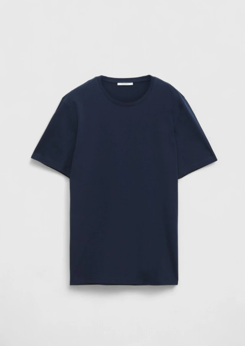 Navy Blue Plain Crew Neck 100% Cotton T-Shirt - 5