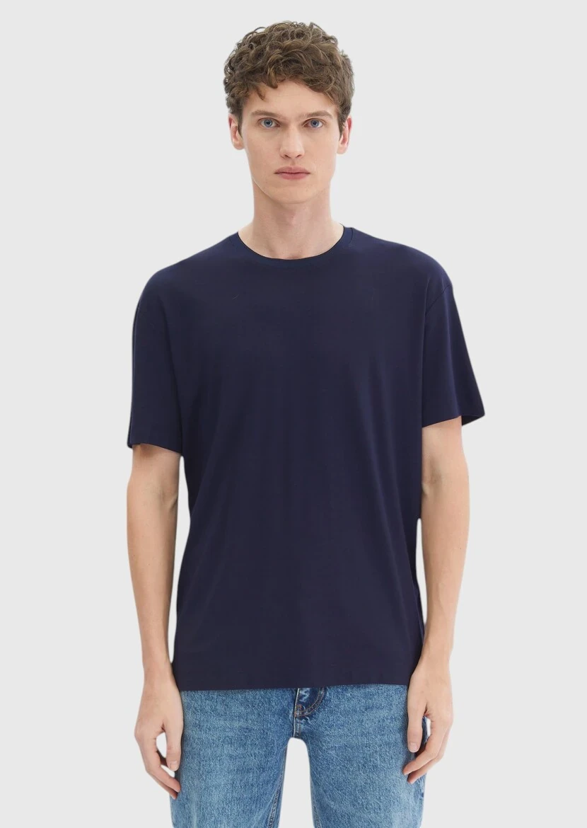 Navy Blue Plain Crew Neck T-Shirt - RAMSEY