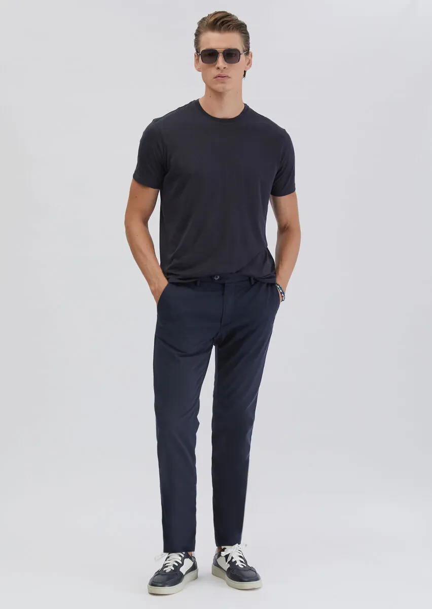 Navy Blue Plain Crew Neck T-Shirt - 2