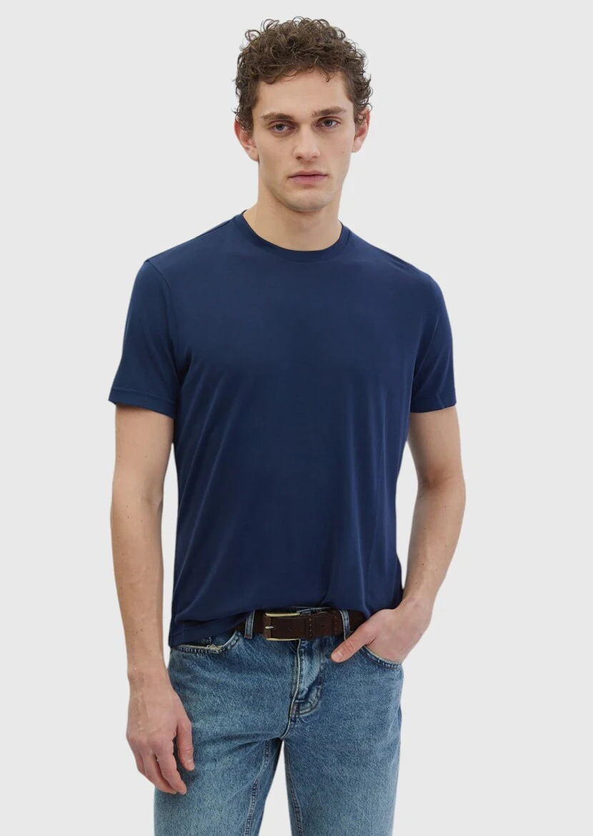 Navy Blue Plain Crew Neck T-Shirt - RAMSEY