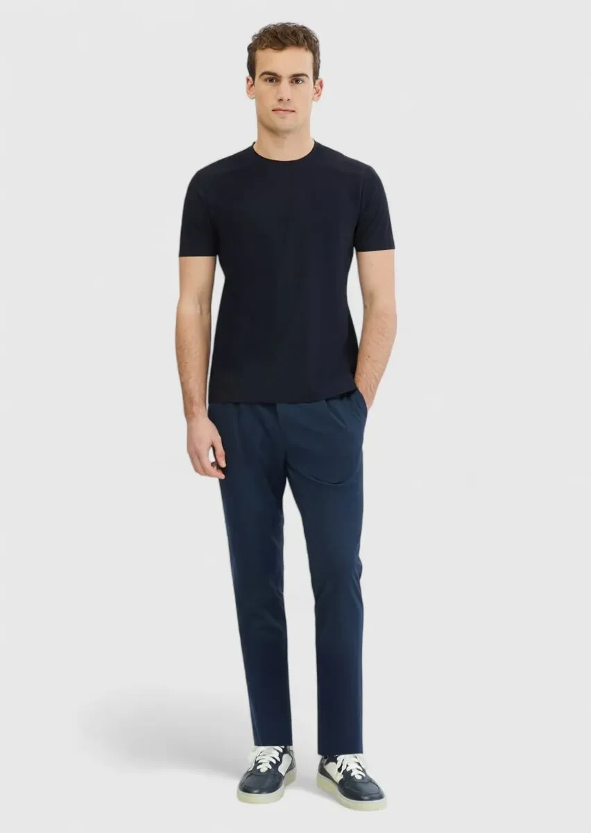 Navy Blue Plain Crew Neck T-Shirt - 2