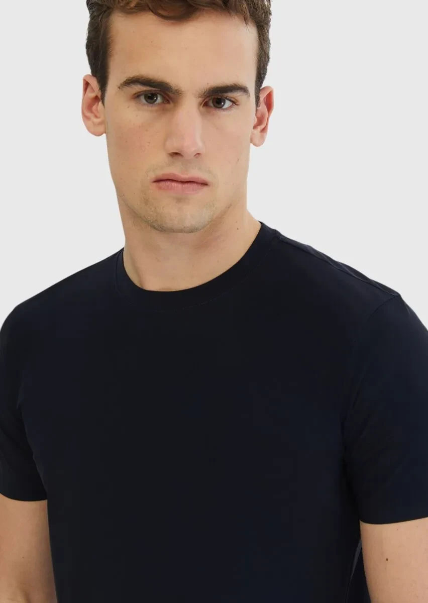 Navy Blue Plain Crew Neck T-Shirt - 3